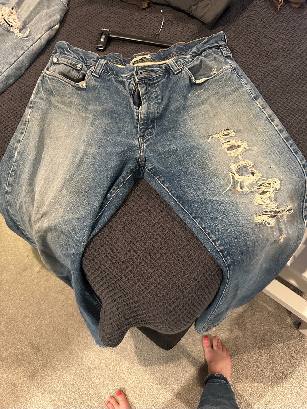 L.L. Bean Men's Distressed Denim Jeans - Blue
